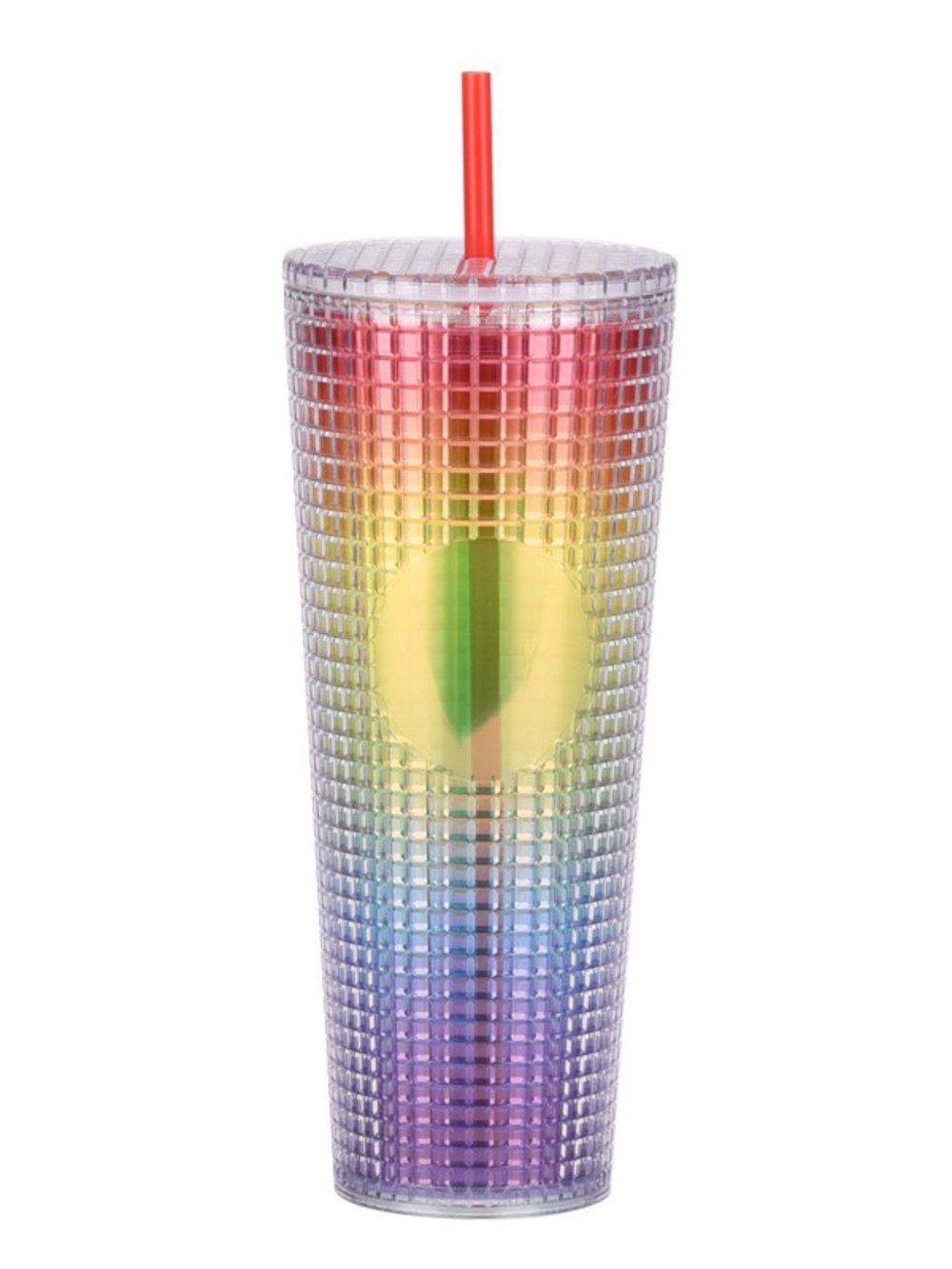 Iridescent Studded Rainbow Tumbler with Straw